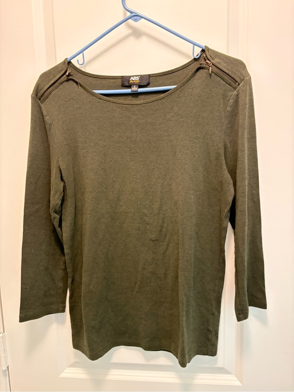 ABS by Allen Schwartz Forest Night Olive Green Zip Shoulder Top L - Picture 3 of 11